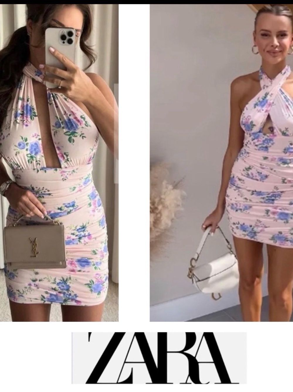 ZARA Pink Floral Halter Mini Dress